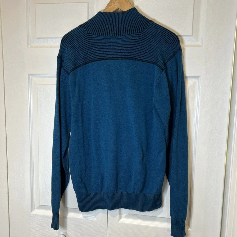 Carbon Quarter Zip Pullover Mens XL Blue Ribbed Shoulder Cotton Sweater Knit Top